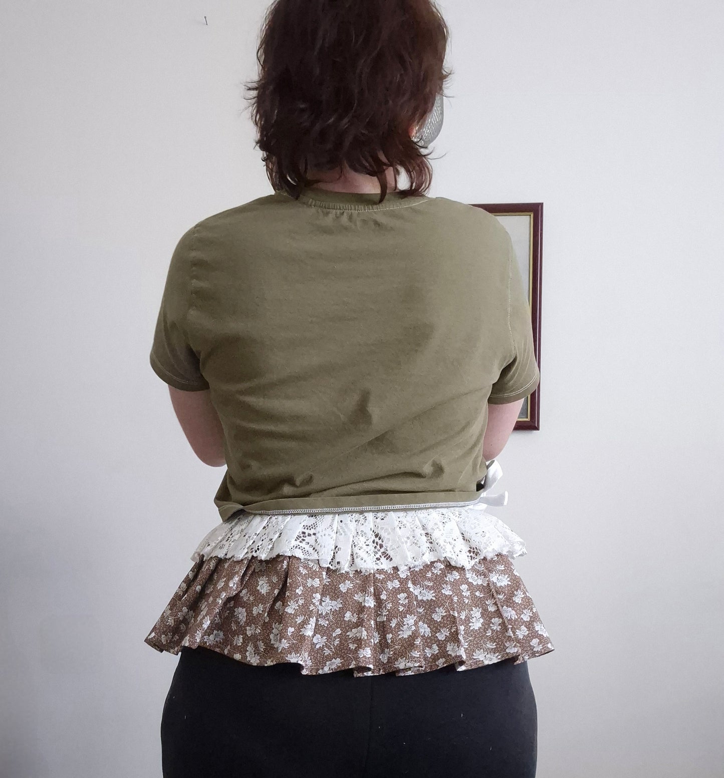 (M) Ceinture layering coton fleuri & dentelle — pièce unique