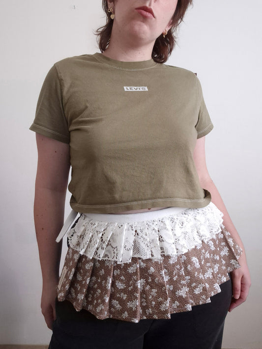 (M) Ceinture layering coton fleuri & dentelle — pièce unique