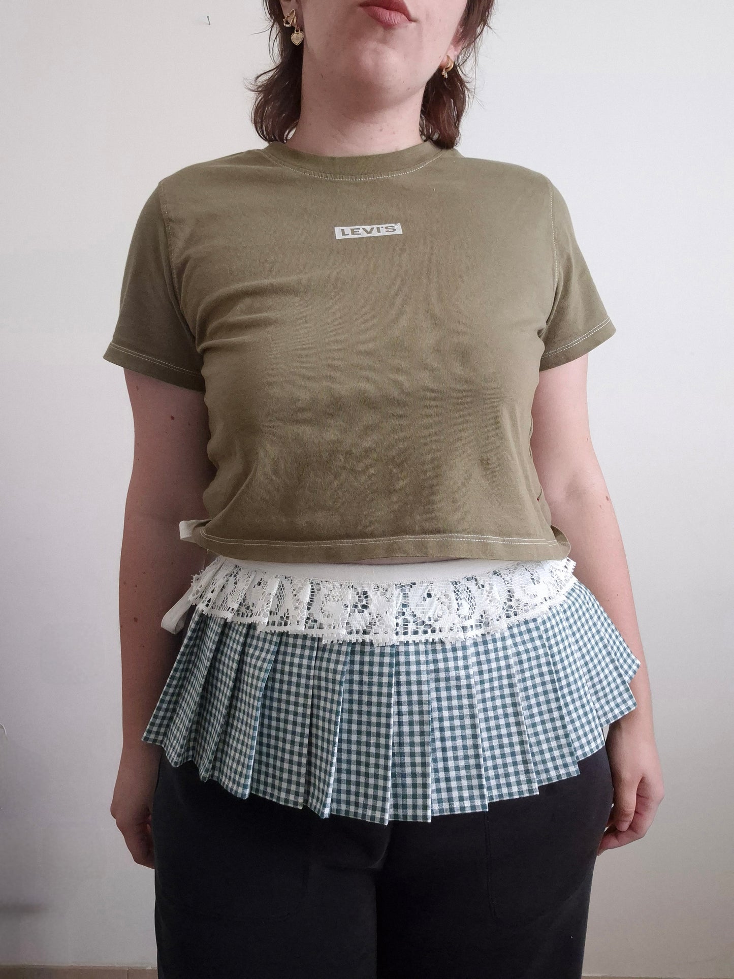 (M) Ceinture layering Vichy & dentelle — pièce unique
