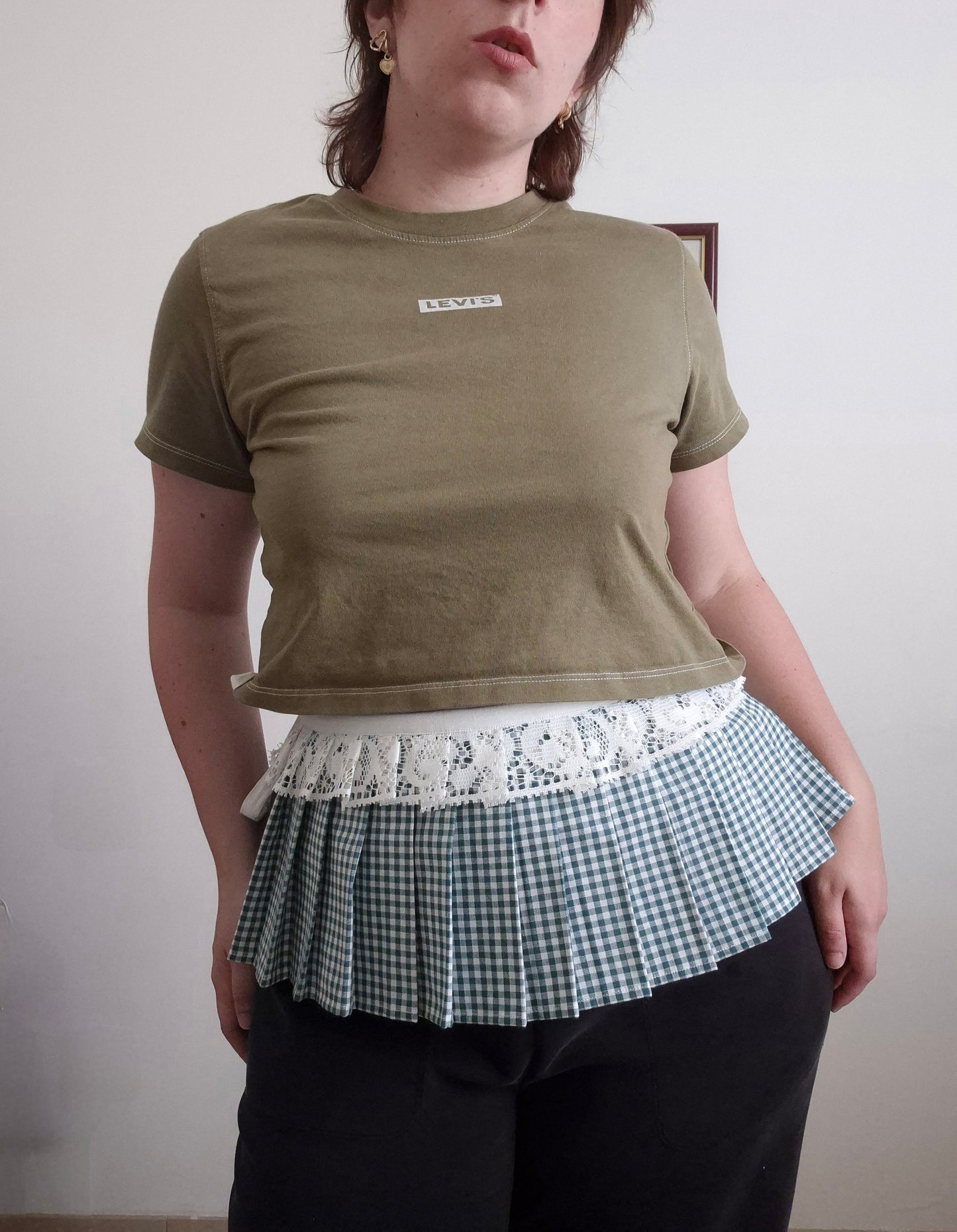 (M) Ceinture layering Vichy & dentelle — pièce unique