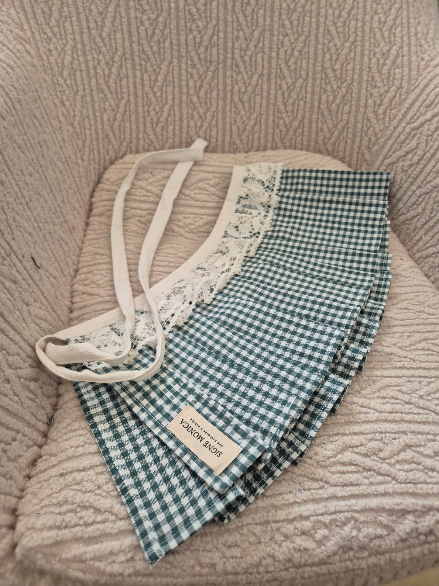 (M) Ceinture layering Vichy & dentelle — pièce unique