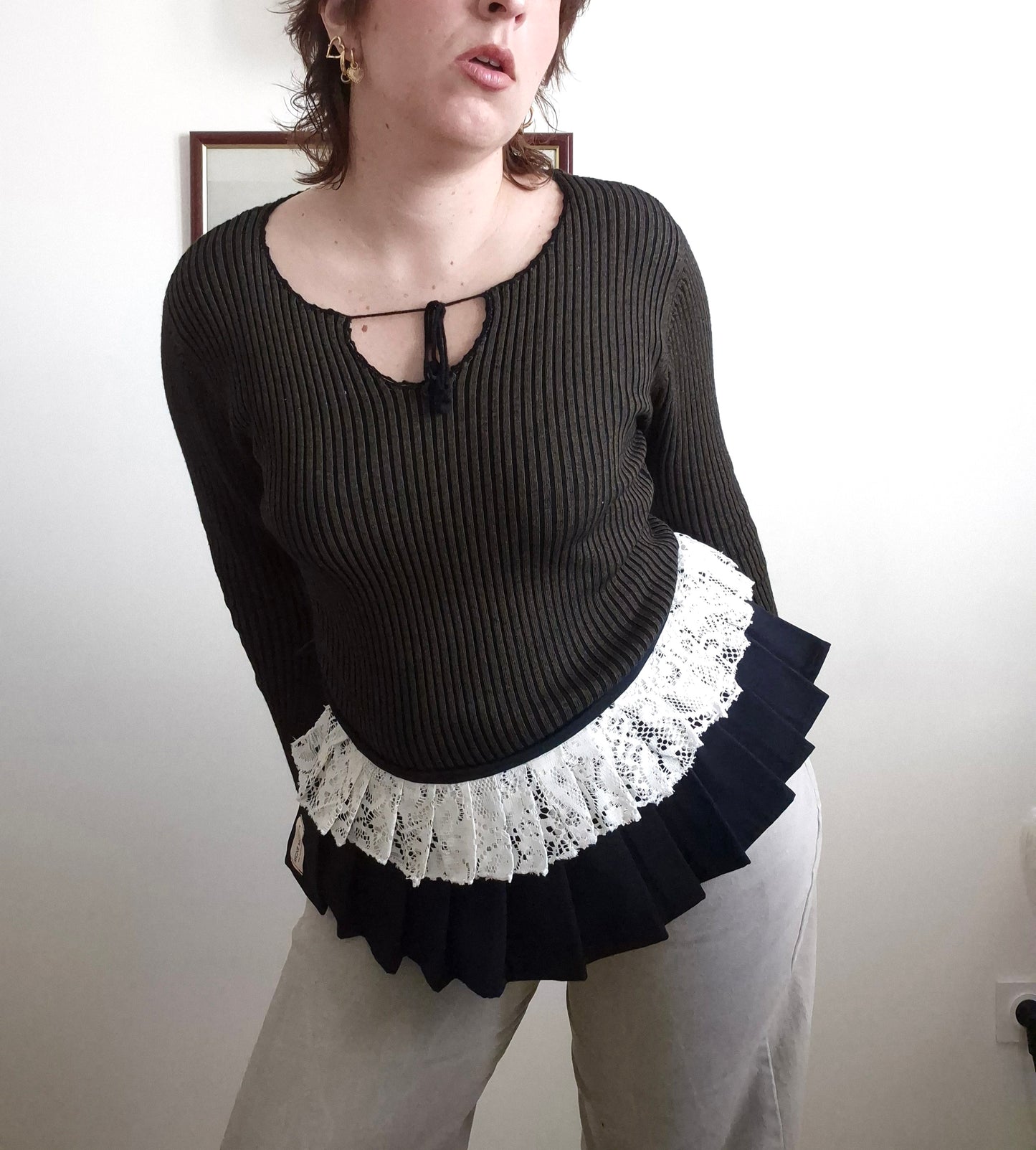 (S) Ceinture layering noire & dentelle — pièce unique